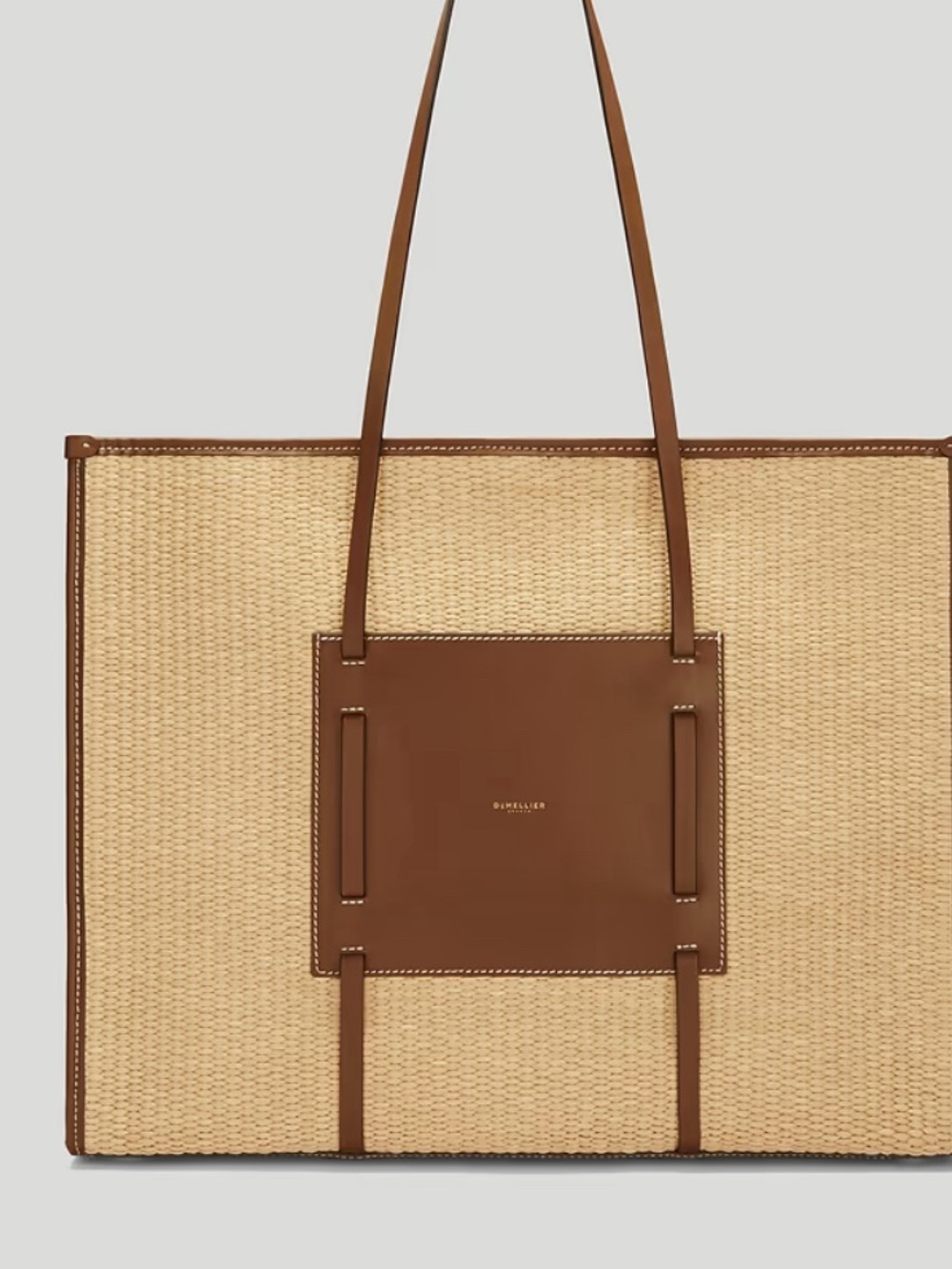 DeMellier “The Capri” Raffia and Leather Box Tote bag
